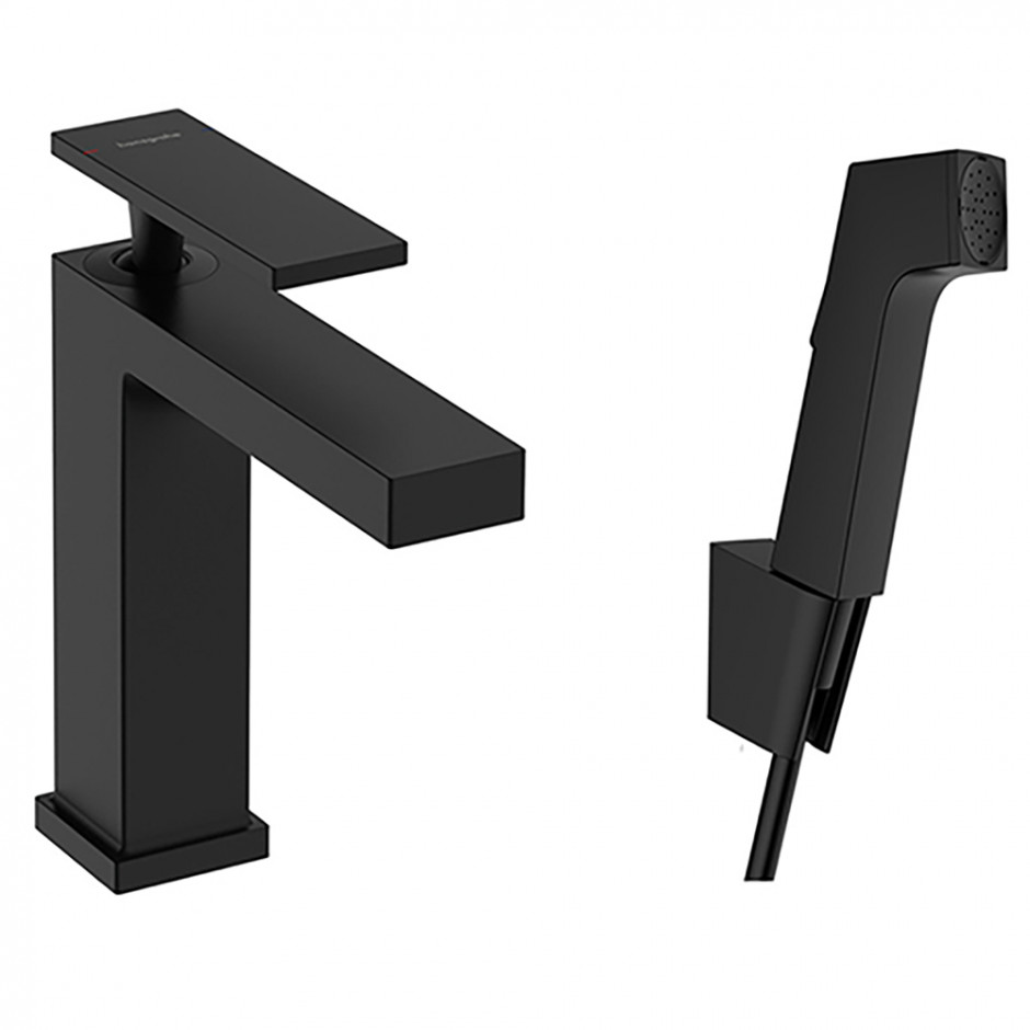 Hansgrohe Tecturis E bateria umywalkowa 110 z główką Bidetta i wężem prysznicowym 160 cm Czarny Matowy