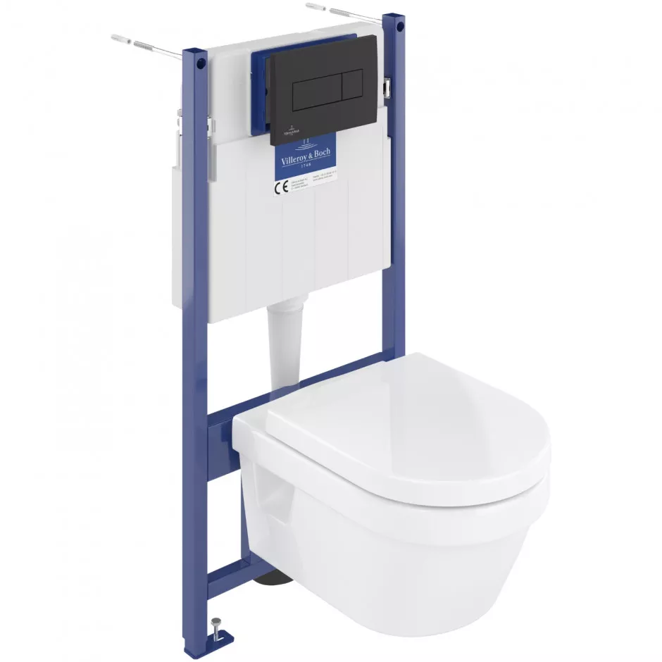 Villeroy & Boch Architectura Zestaw Stelaż podtynkowy z czarnym przyciskiem  miska z deską w/o (5684HR01 + 921228AN)