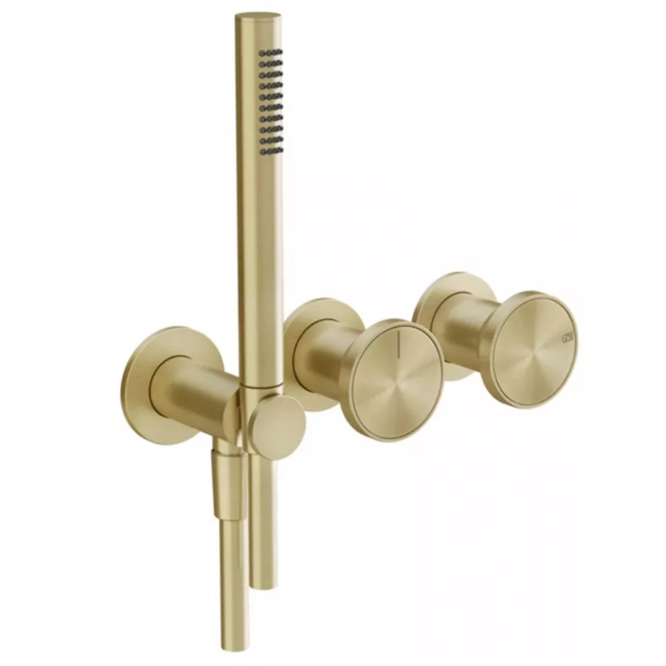 Gessi Origini bateria podtynkowa prysznicowa dwudrożnej z uchwytem na słuchawkę prysznicową do wkładów o różnym wykończeniu art 66600 i art 66602 Brass Brushed PVD