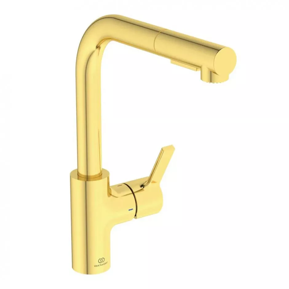 Ideal Standard Bateria kuchenna z wyciąganą wylewką Złoty - 895510_O1
