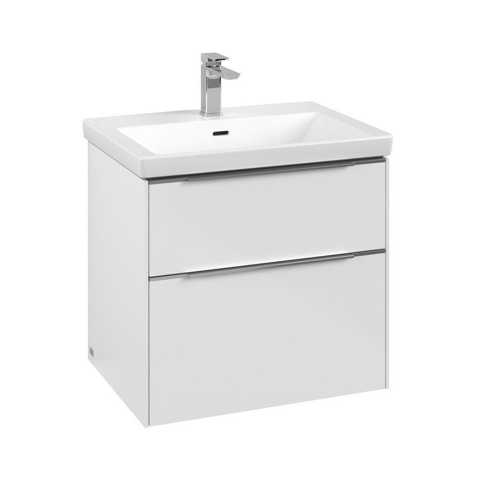 Villeroy & Boch Subway 3.0 szafka pod umywalkę 62,2x57,6x47,8 cm, 2 szuflady brilliant white, listwa uchwytowa aluminium połysk - 828013_O1