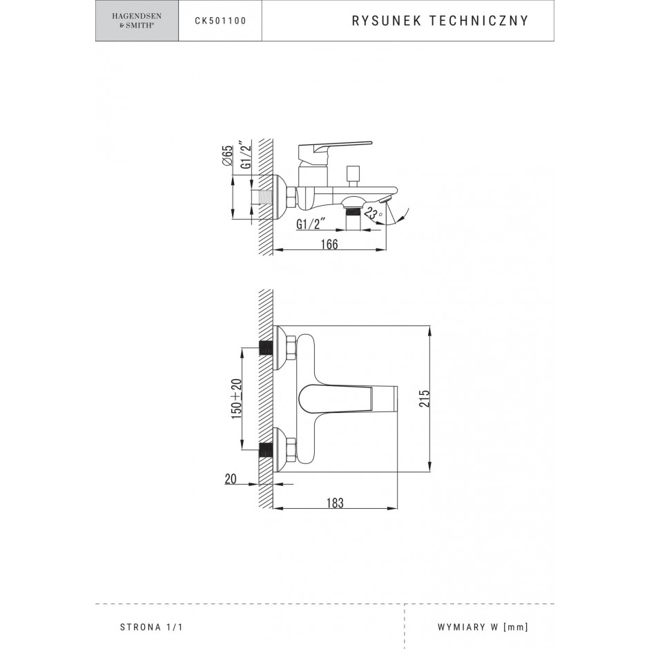 Hagendsen&Smith Platz Bateria wannowo-prysznicowa ścienna Chrom - 822905_O2