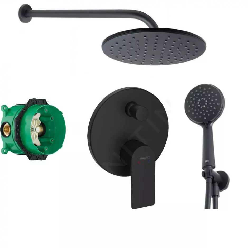HANSGROHE Rebris E bateria, zestaw prysznicowy podtynkowy z deszczownicą 23 cm czarny mat (72468670 + 01800180) - 466967_O1