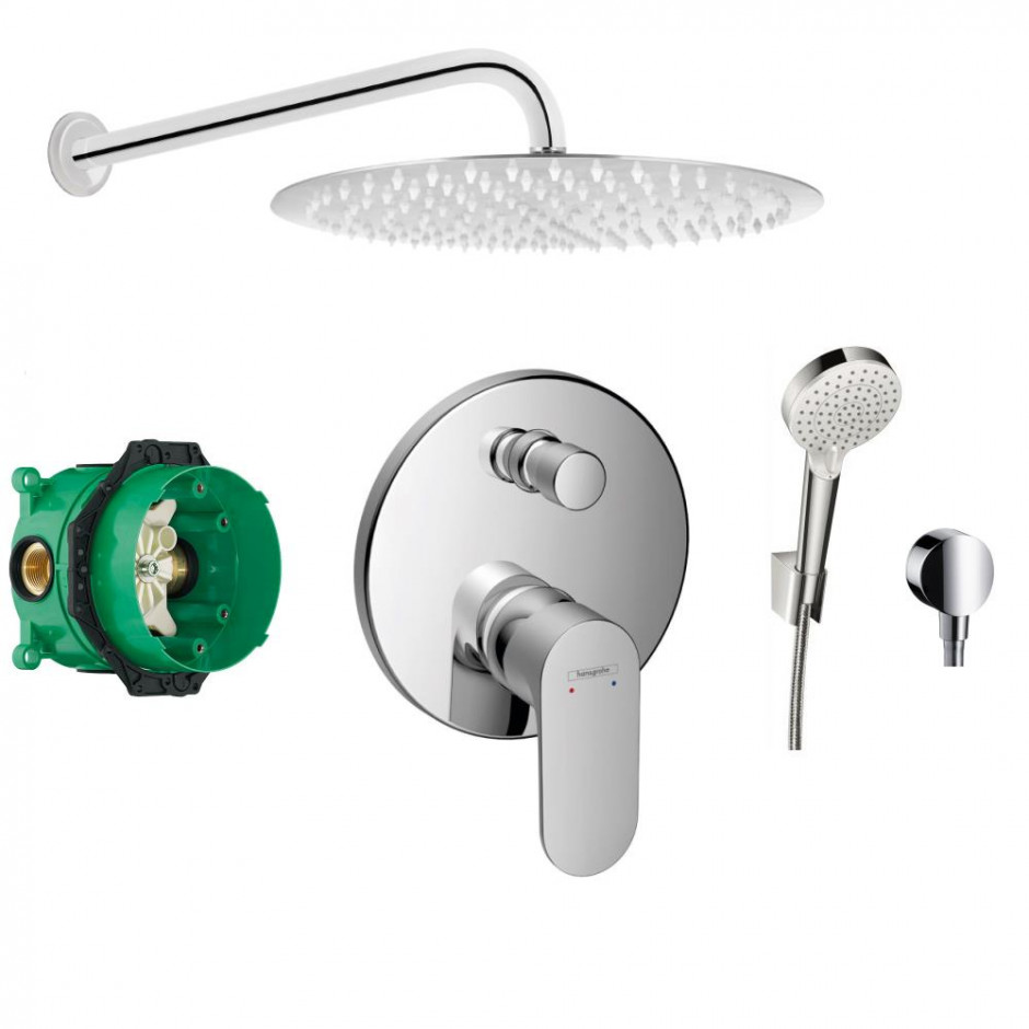 HANSGROHE Rebris S bateria, zestaw prysznicowy podtynkowy z deszczownicą Slim 30 (72466000 + 01800180 +26691400) - 467014_O1