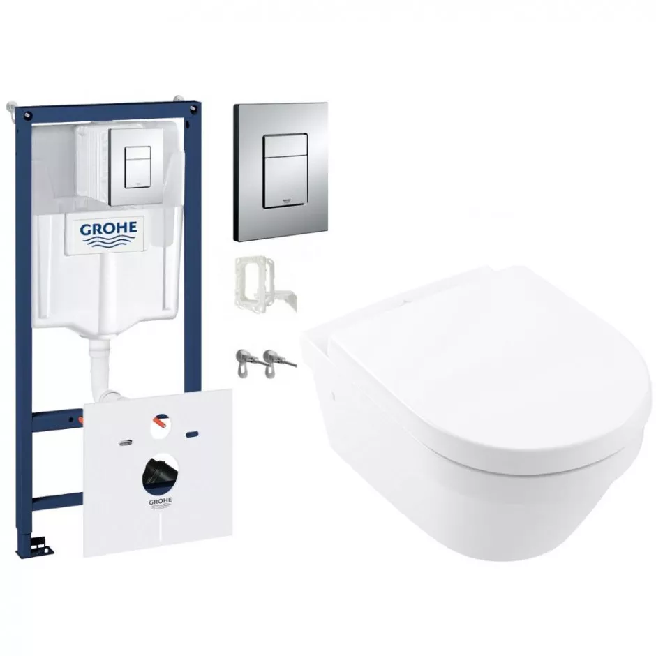 Grohe Villeroy Architectura Zestaw stelaż podtynkowy z miską WC wiszącą bezrantową z deską wolnoopadającą (4694HR01 + 38827000) - 507462_O1