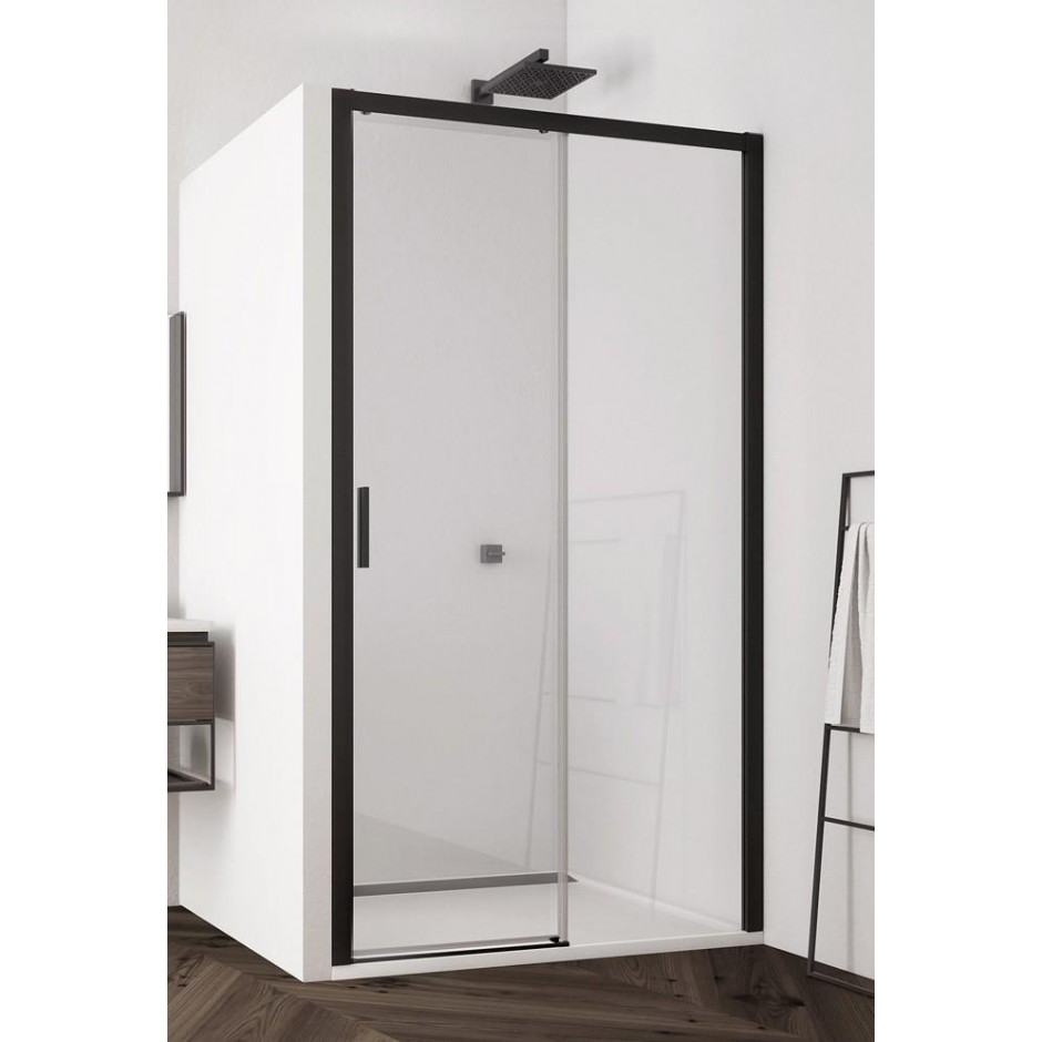 SanSwiss Top-Line S Black drzwi rozsuwane dwuczęściowe 160 cm prawa profil czarny mat, szkło przezroczyste - 789585_O1