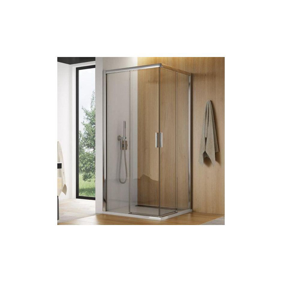 SanSwiss Top-Line S wejście narożne z drzwiami rozsuwanymi 100 cm lewa profil srebrny mat, szkło przezroczyste - 788935_O1