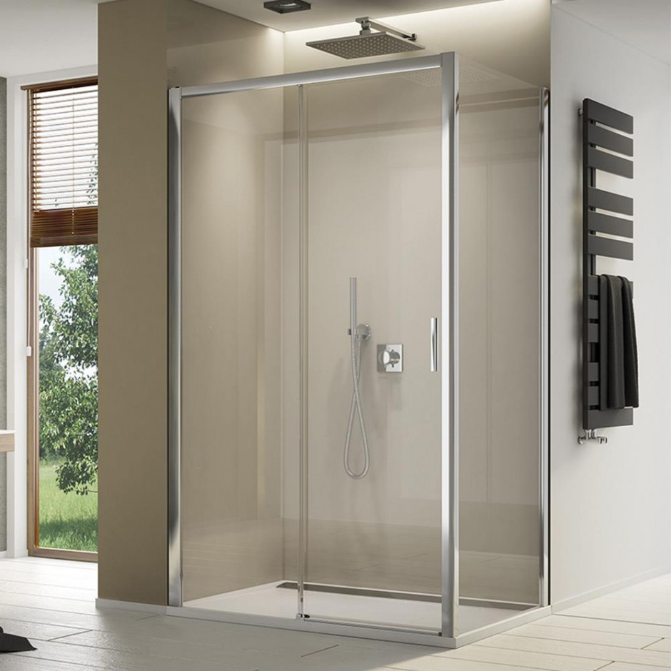SanSwiss Top-Line S Ścianka prysznicowa boczna 100 cm Aquaperle szkło przezroczyste/srebrny połysk - 789504_O1