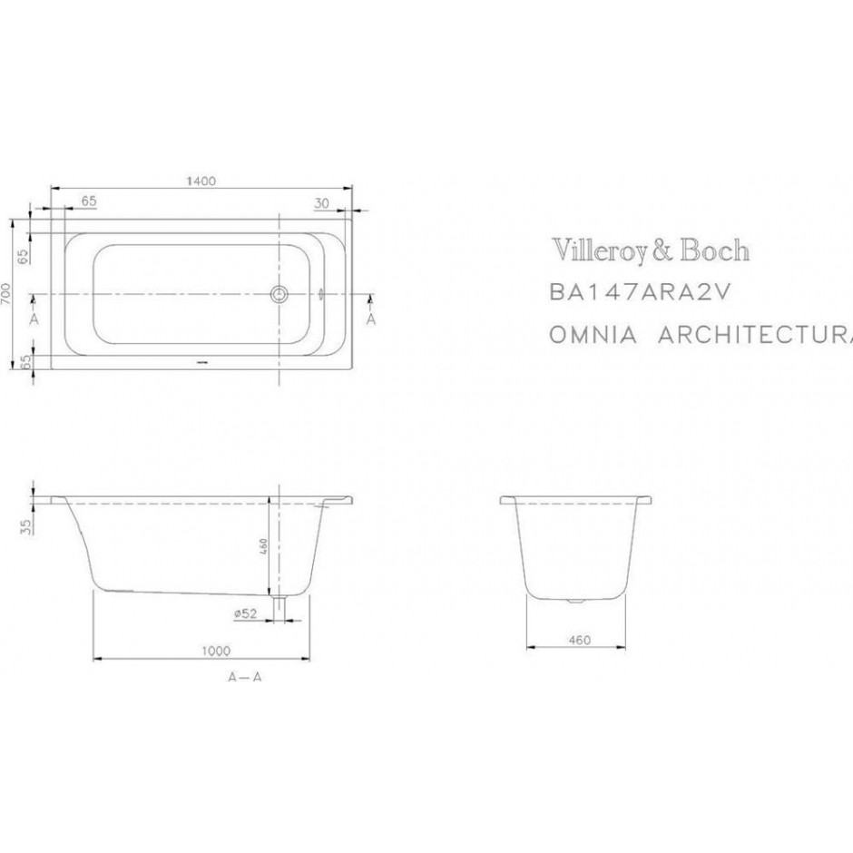 Villeroy & Boch Architectura Wanna prostokątna 1400 x 700 mm star white - 353592_T1