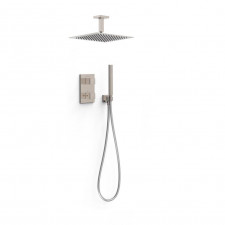 Tres Cuadro Zestaw podtynkowy prysznicowy 2-drożny z termostatem i deszczownicą Stal - 862562_O1