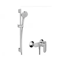 Hansgrohe Vernis Blend System prysznicowy 100 Vario EcoSmart z drążkiem 65 cm Crometta i jednouchwytową baterią prysznicową natynkowy Chrom