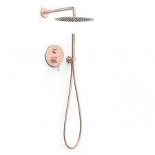 Tres Zestaw prysznicowy podtynkowy 2-drożny z termostatem i deszczownicą Matowe różowe złoto - 862806_O1