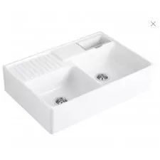 Villeroy & Boch zlew dwukomorowy 89,5x63cm z miseczką na resztki, zestaw odpływowy z uruchamianiem ręcznym, Stone White CeramicPlus - 848282_O1
