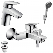 Hansgrohe Logis Zestaw baterii umywalkowa wannowa (71077000 + 71400000 + 28052000) chrom
