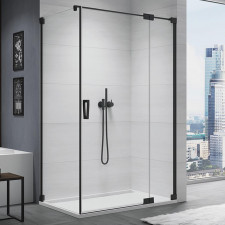 SanSwiss Cadura Black Drzwi prysznicowe jednoczęściowe wahadłowe prawe z elementem stałym na wymiar Aquaperle szkło przezroczyste/czarny mat - 838966_O1