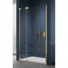 SanSwiss Cadura Gold Drzwi prysznicowe jednoczęściowe wahadłowe lewe z elementem stałym 100 cm Aquaperle szkło przezroczyste/złoty połysk - 838975_O1