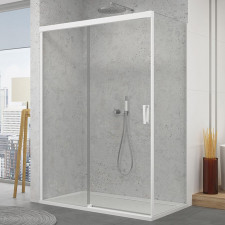 SanSwiss Cadura White Drzwi prysznicowe dwuczęściowe przesuwne lewe 120 cm Aquaperle szkło przezroczyste/biały mat - 839028_O1