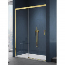 SanSwiss Cadura Gold Drzwi prysznicowe dwuczęściowe przesuwne lewe 160 cm Aquaperle szkło przezroczyste/złoty połysk - 839039_O1