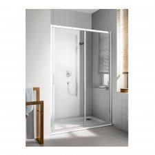 Kermi Cada XS Drzwi prysznicowe 2-częściowe przesuwne z elementem stałym prawe 125 cm CadaClean szkło przezroczyste/srebrny wysoki połysk - 833089_O1
