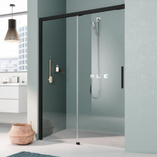 Kermi Nica Drzwi prysznicowe przesuwne lewe z elementem stałym 170 cm KermiClean szkło przezroczyste/czarny - 840276_O1