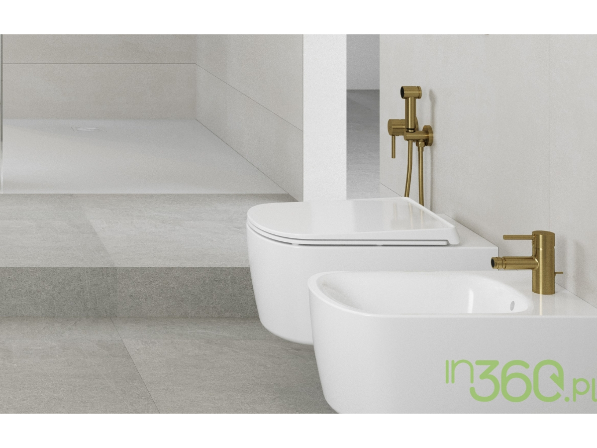 Bidet, miska WC i bidetka z bateriami w kolorze złotym szczotkowanym Kludi Bozz