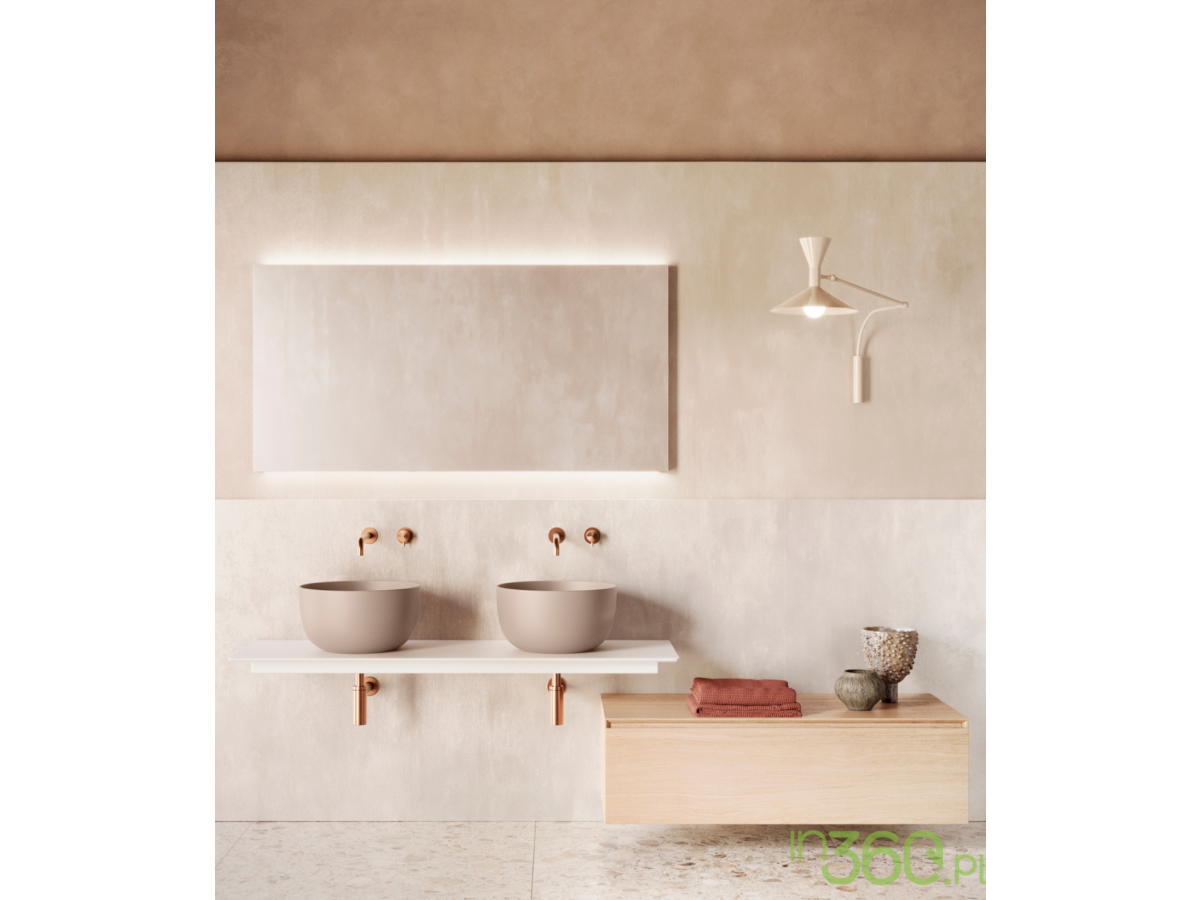Umywalki nablatowe Catalano Sfera w jedwabistym macie w nowoczesnej łazience premium z beżową kolorystyką
