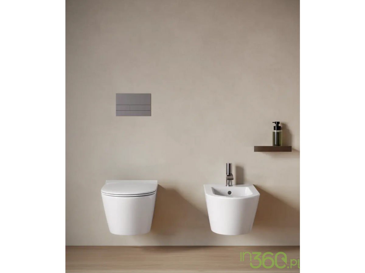 Minimalistyczna strefa WC z miską wiszącą Catalano Zero i metalowym przyciskiem TECEsquare.