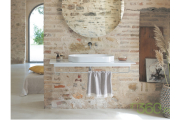 Stylowa łazienka wyposażona w nablatową umywalkę z serii Horizon marki Catalano, nowoczesne wykończenia i minimalistyczny design, idealna do eleganckich wnętrz.