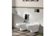 Miska WC i bidet wiszący Villeroy & Boch Hommage z białymi płytkami ściennymi
