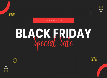 Promocja Black Friday – intensywna grafika w czerni i czerwieni z napisem „Black Friday Sale!”