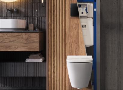 Nowoczesny stelaż podtynkowy z podwieszaną miską WC i elegancką zabudową drewnianą