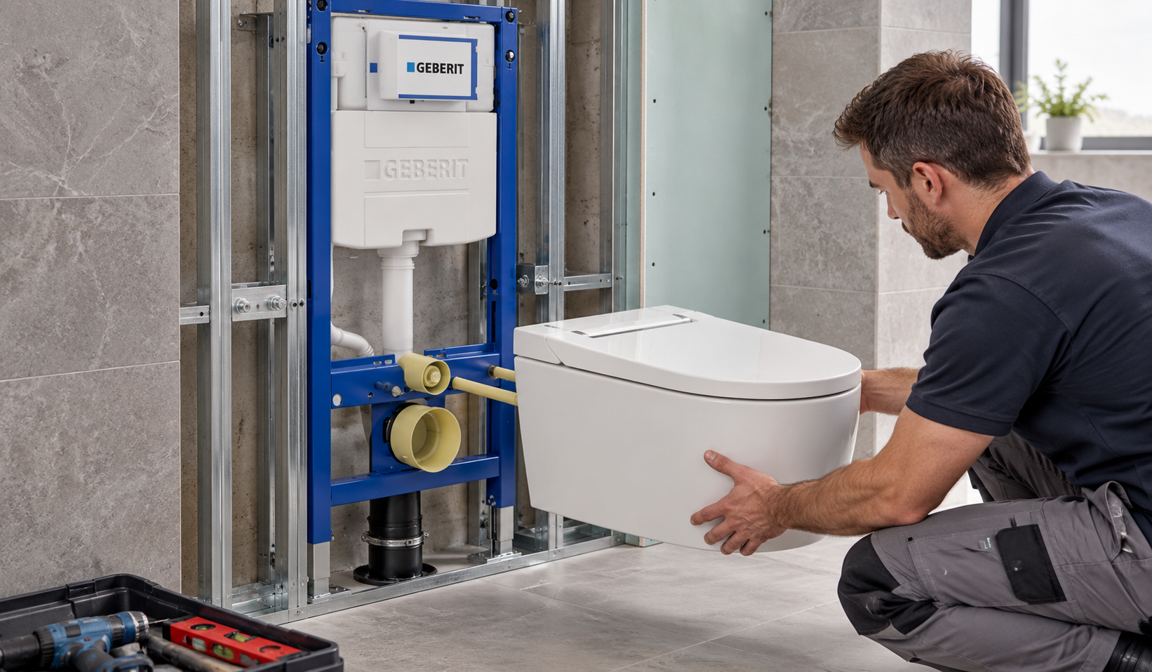 Montaż toalety myjącej Geberit AquaClean na stelażu podtynkowym Geberit Sigma