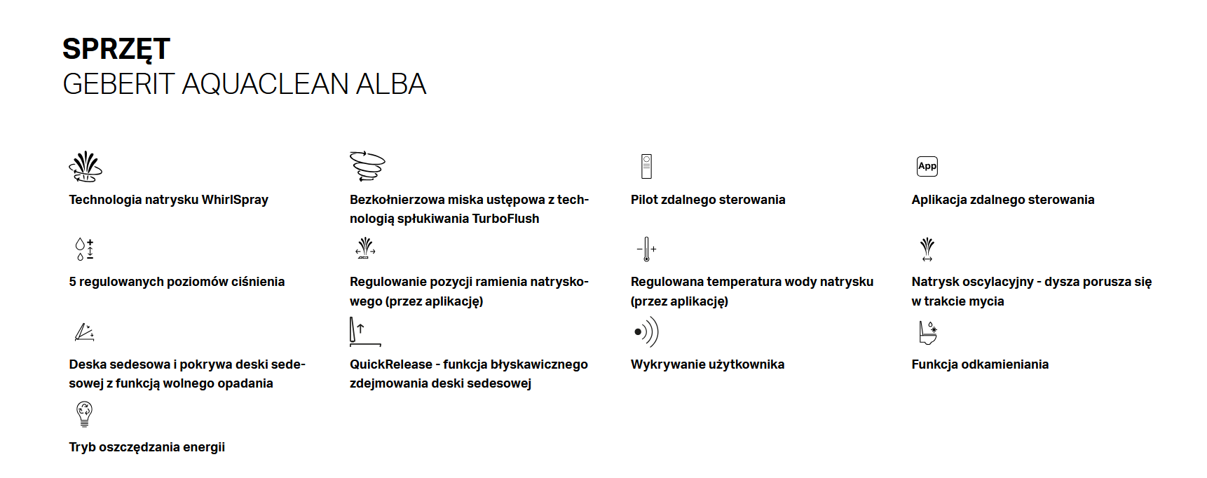 Specyfikacja sprzętowa Geberit AquaClean Alba