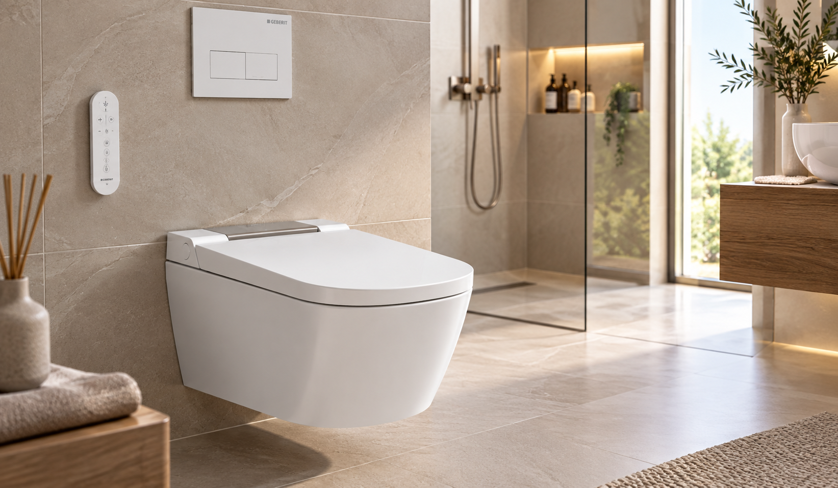 Geberit AquaClean Sela – toaleta myjąca w eleganckiej, jasnej łazience