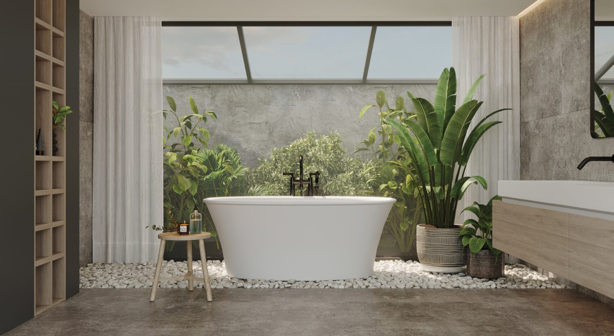 łazienka z tameptą w motywie roślinnym