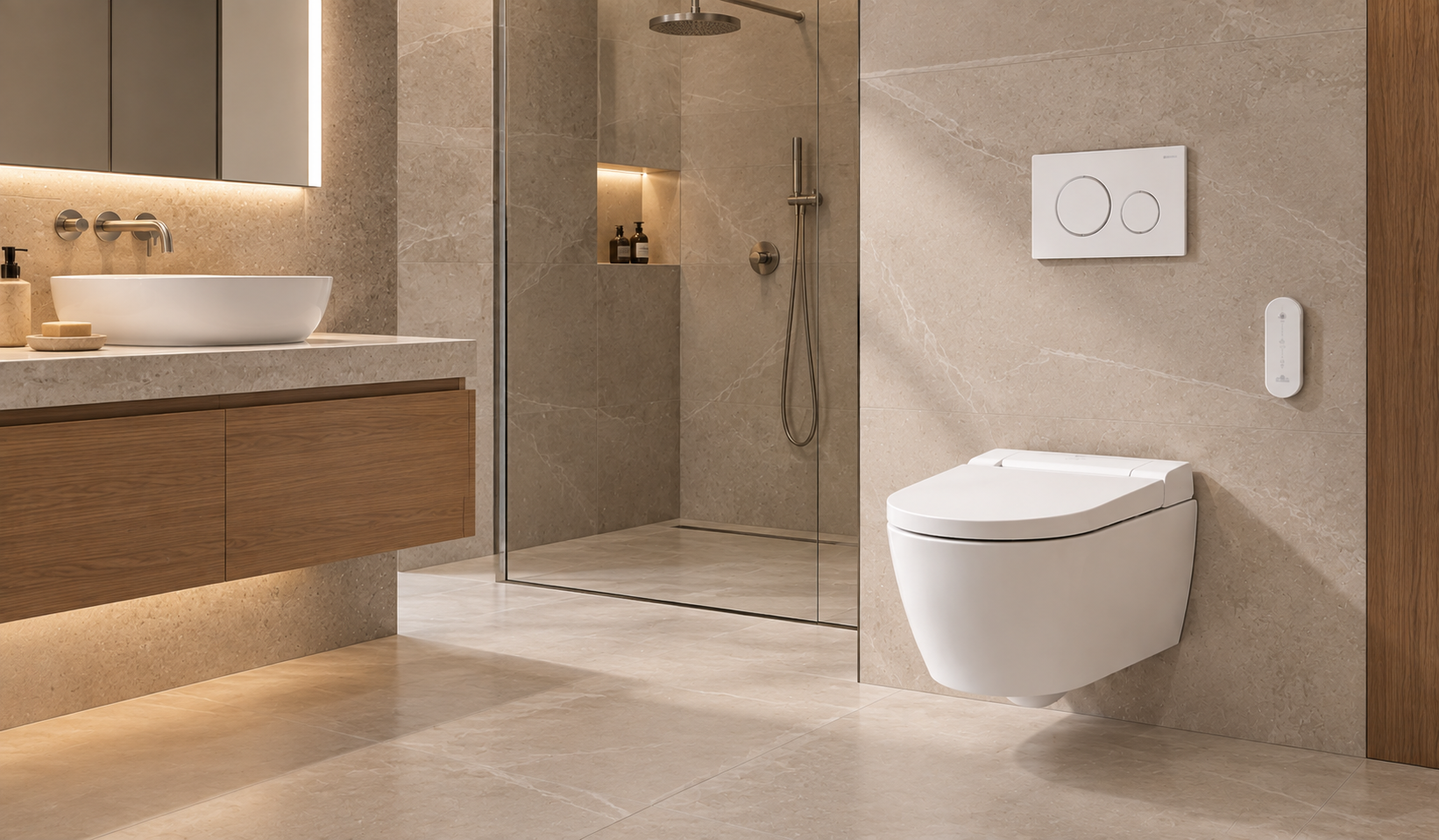 Geberit AquaClean Alba – toaleta myjąca w nowoczesnej, jasnej łazience
