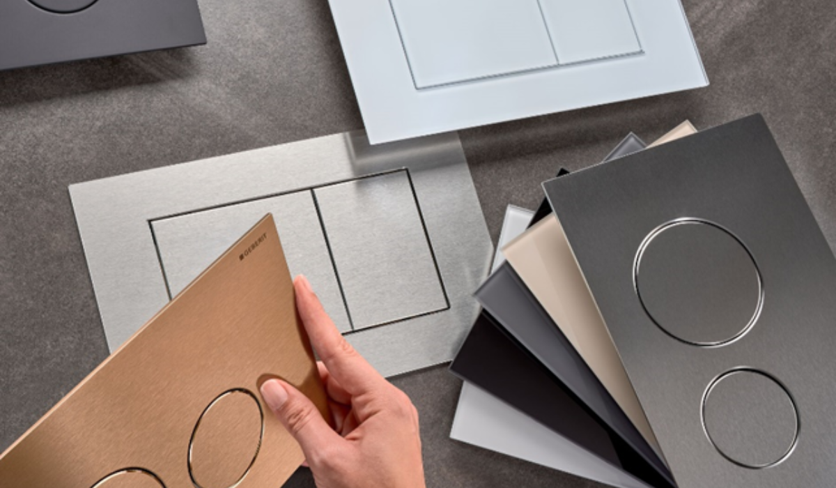 Designerskie przyciski spłukujące Geberit Sigma w różnych kolorach