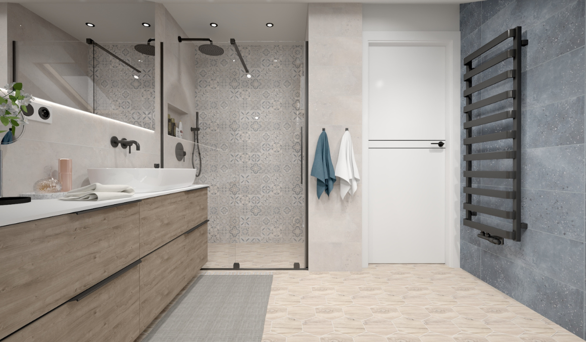 Nowoczesny prysznic walk-in w minimalistycznej łazience prysznic walk in nowoczesna łazienka bez brodzika minimalistyczny design