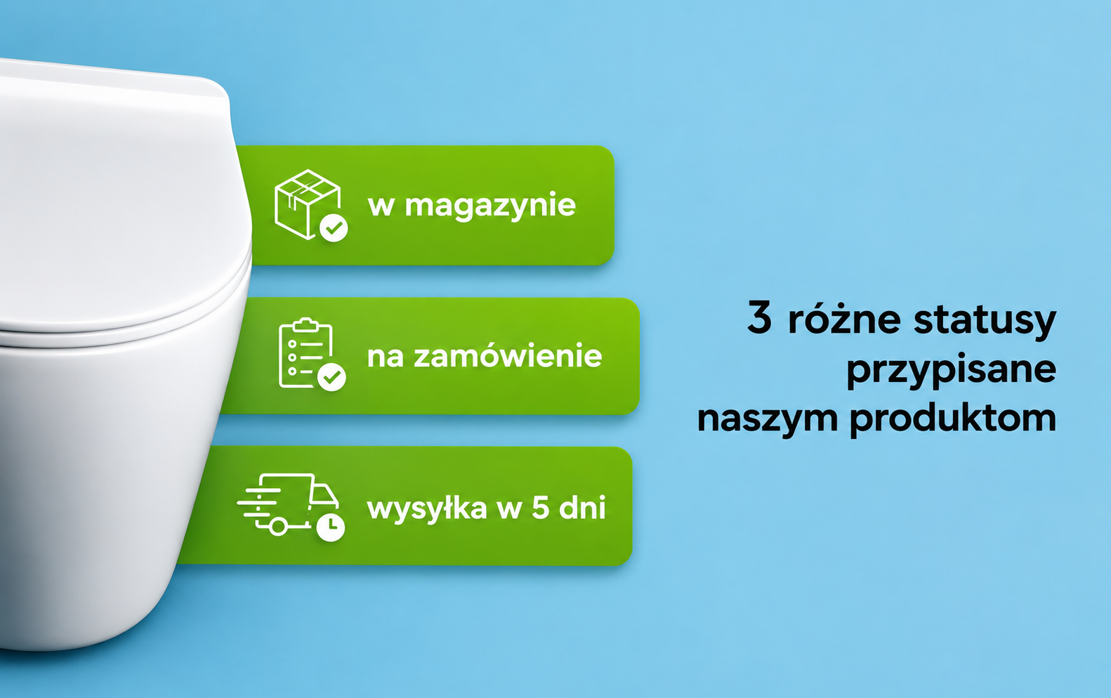 Trzy statusy dostępności produktów w in360.pl: w magazynie, na zamówienie i wysyłka w 5 dni